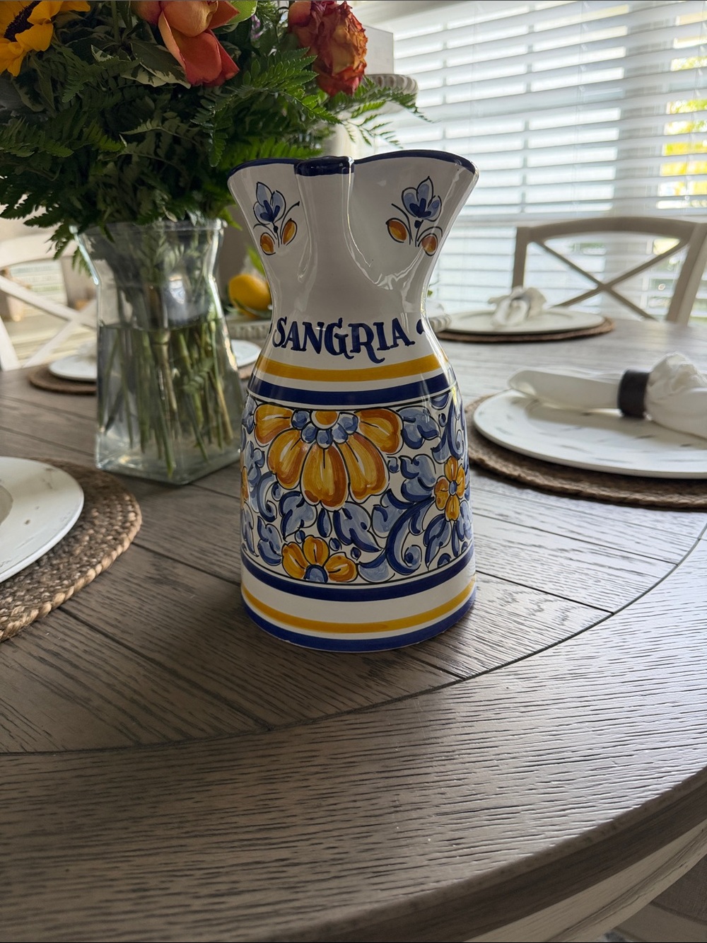 Sangria Ceramic Pitcher - Blue & Yellow Floral